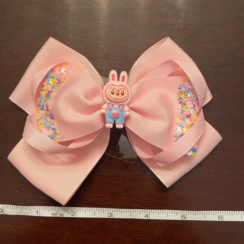 Light Pink Hair Bow labubu monster Charm butterfly glitter Accents new